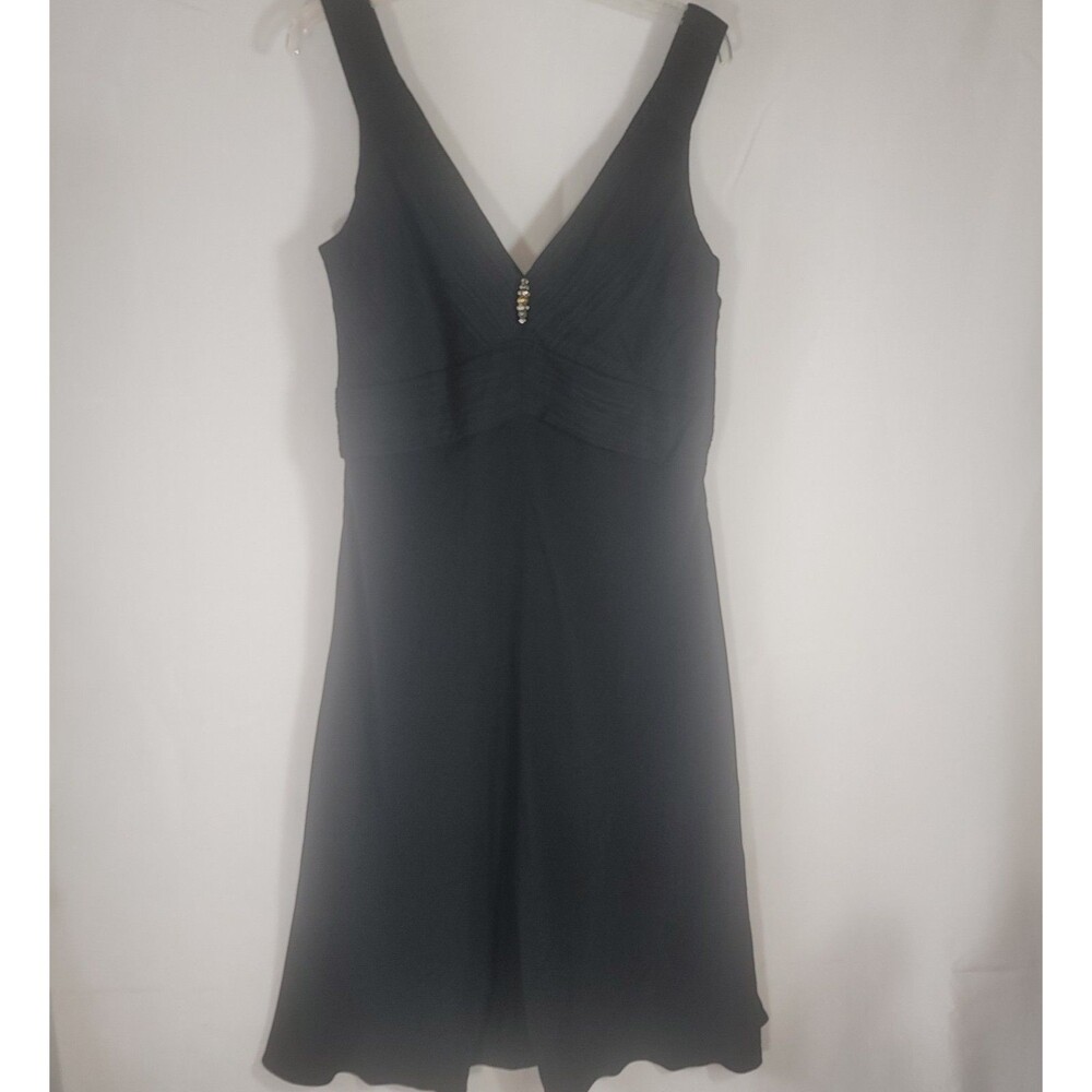 Elegant Black V-Neck Cocktail Dress Midi Evening Dress Rhinestone Evan Picone 16
